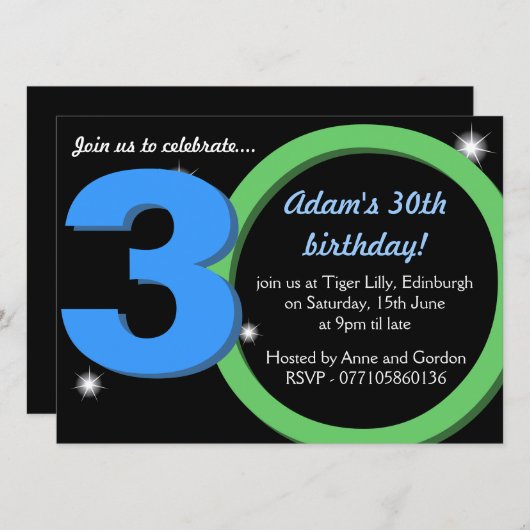 Männer Grüner/des Blau-dreißigste 30. Einladung (Vorne/Hinten)