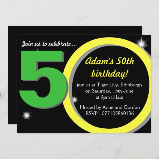 Männer Grüner/Gelb-fünfzigstes 50. Einladung (Vorne/Hinten)