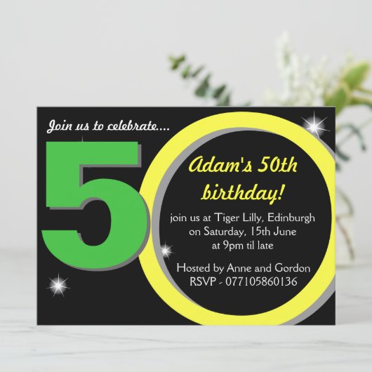 Männer Grüner/Gelb-fünfzigstes 50. Einladung (Stehend Vorderseite)