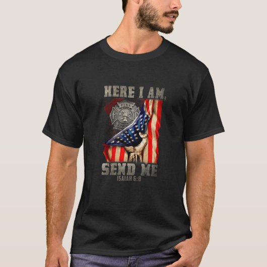 Männer hier bin ich - Amerikanischer Feuerwehrmann T-Shirt (Vorderseite)