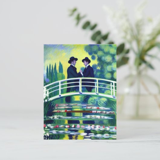 Männer in der Liebe Monet Style Postkarte (Stehend Vorderseite)