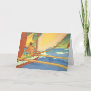 Männer in einem Ausleger-Kanu Grußkarte mit Kunstm Karte
