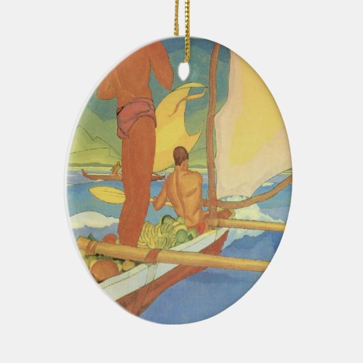 Männer in einem Ausleger-Kanu - Verzierung Keramik Ornament (Rechts)