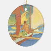 Männer in einem Ausleger-Kanu - Verzierung Keramik Ornament (Links)