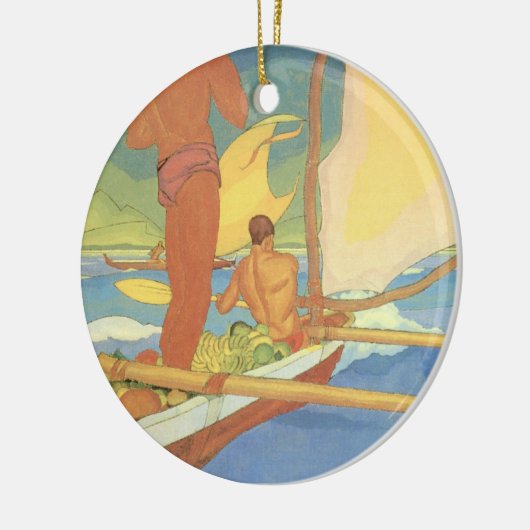 Männer in einem Ausleger-Kanu - Verzierung Keramik Ornament (Links)