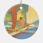 Männer in einem Ausleger-Kanu - Verzierung Keramik Ornament (Hinten)