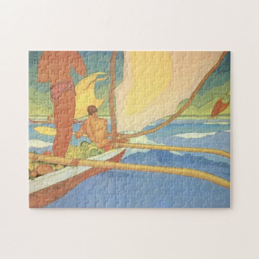 "Männer in einem Ausleger-Kanu vorangegangen für Puzzle (Horizontal)