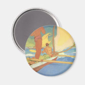 "Männer in einer Ausrigger-Kanone, die für die Küs Magnet (Vorderseite/Rückseite)