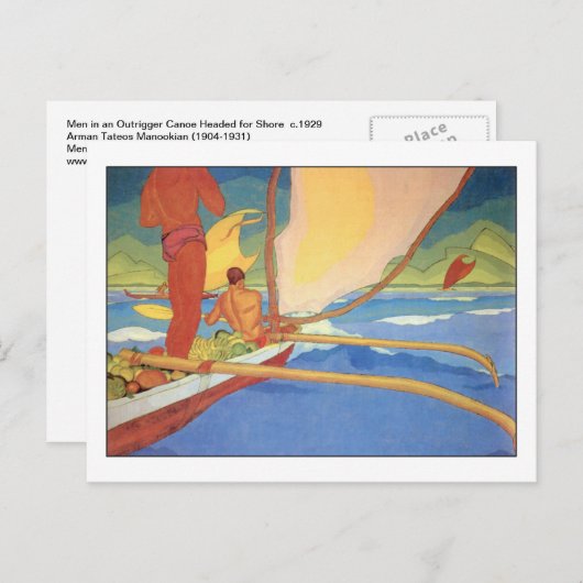 Männer in Outrigger Canoe von Arman Manookian Postkarte (Vorne/Hinten)