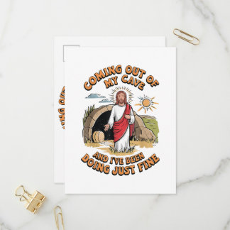 Männer Jesus kommt aus meiner Höhle Einladungspostkarte