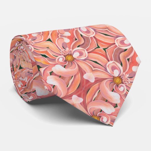 Männer Krawatte Peachy Dahlia Sm Print (Gerollt)