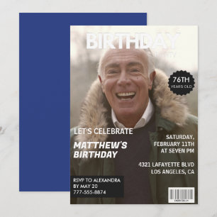 Männer Magazin Navy blau Foto 76. Geburtstag  Einladung