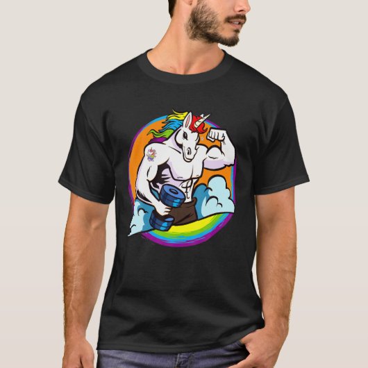 Männer Muskulärer Buff Unicorn Regenbogen, Gewicht T-Shirt (Vorderseite)