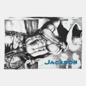 Männer Personalisiert Name Fine Art Cool Cowboy Geschirrtuch (Horizontal)