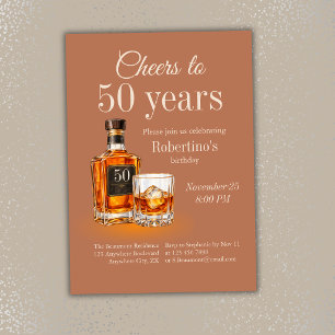 Männer 'Prost auf 50 Jahre' Whiskey-Themen-Geburts Einladung