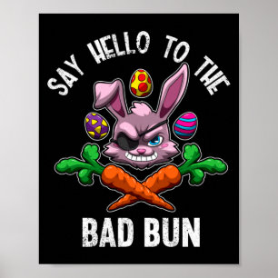 Männer sagen Hallo zum schlechten Hasen-Osterhasen Poster
