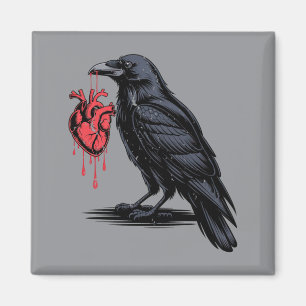 Männer Schwarzer Rabe Gothic Krähe hält rotes Herz Magnet