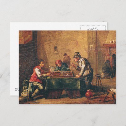 Männer spielen Backgammon in einer Taverne Postkarte (Vorne/Hinten)