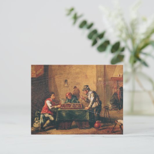 Männer spielen Backgammon in einer Taverne Postkarte (Stehend Vorderseite)