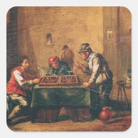 Männer spielen Backgammon in einer Taverne Quadratischer Aufkleber (Vorderseite)