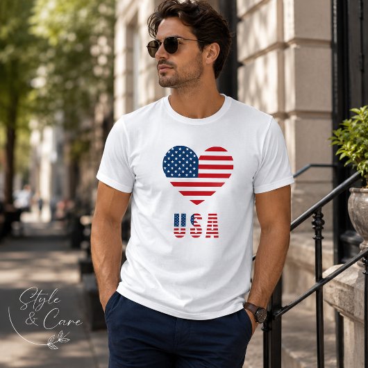 Männer-T - Shirt mit USA Flag Herzdesign