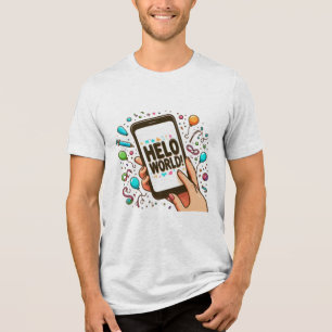 Männer T - Shirt, Spaß und festliche Hello Welt Te Tri-Blend Shirt