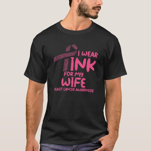 Männer tragen Rosa für meine Ehefrau Brustkrebs A T-Shirt (Vorderseite)