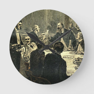 Männer trinken im Club Vintage-Illustration Runde Wanduhr