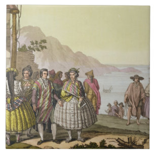 Männer und Frauen im durchdachten Kostüm, Chile, Fliese