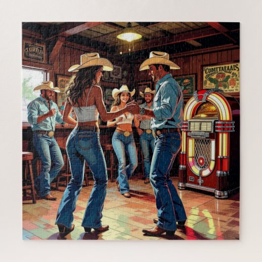 Männer und Frauen Line Dance in einer Bar Puzzle (Vertikal)