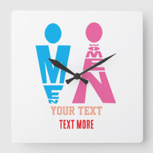 Männer- und Frauentypografie-Icon-Design – Fettros Quadratische Wanduhr