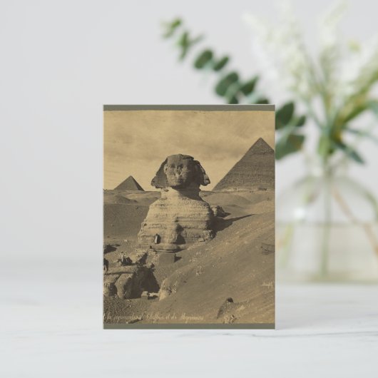 Männer und Kamele auf der Pfote der Sphinx, Pyrami Postkarte (Stehend Vorderseite)