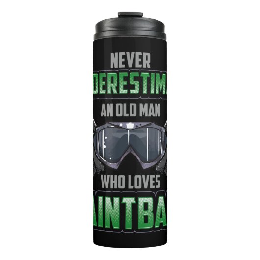 Männer unterschätzen nie einen alten Mann, der Lie Thermosbecher (Vorderseite)