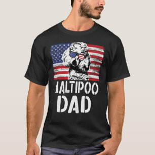Männer Vintage amerikanische Flagge Maltipoo Vater T-Shirt