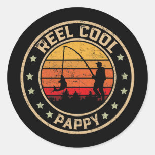 Männer Vintage Reel Cool Pappy Fisch Angeln Lustig Runder Aufkleber