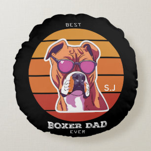 Männer Vintager Retro Boxer Dog Lover Vater Rundes Kissen