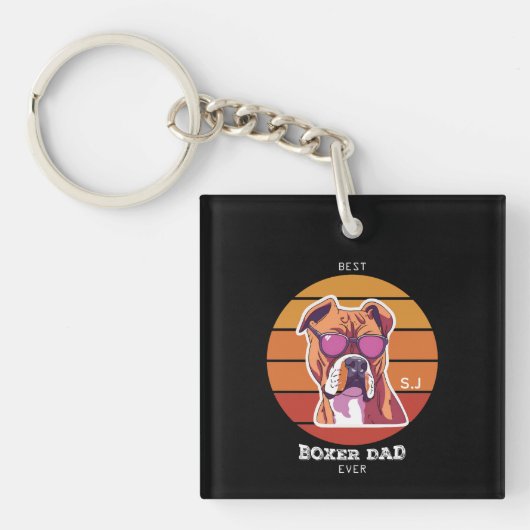 Männer Vintager Retro Boxer Dog Lover Vater Schlüsselanhänger (Vorderseite)