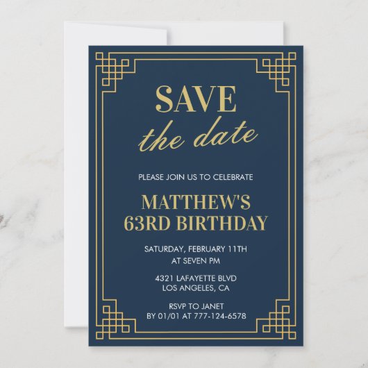 Männer zum 63. Geburtstag Einladungen Save the Dat (Vorderseite)