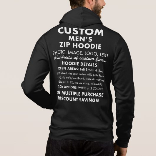 Männerangepasste Personalisierte schwarze Vollzipf Hoodie (Rückseite)