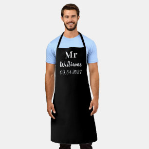 Männerelegante Schwarze Namen Moderne Hochzeit Schürze