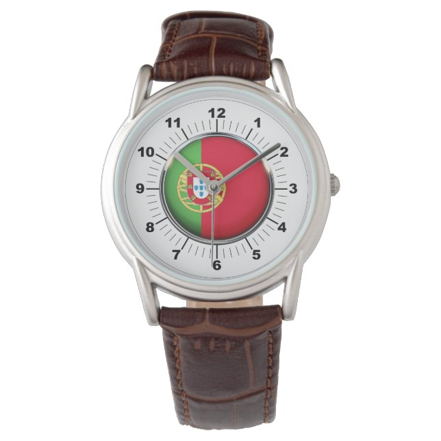 Männerflagge: Brown Leather Strap Watch Armbanduhr (Vorderseite)