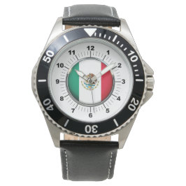 Männerflagge - Schwarzes Lederband in Mexiko Armbanduhr