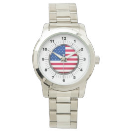 Männerflagge USA Oversized Silver Bracelet Watch Armbanduhr