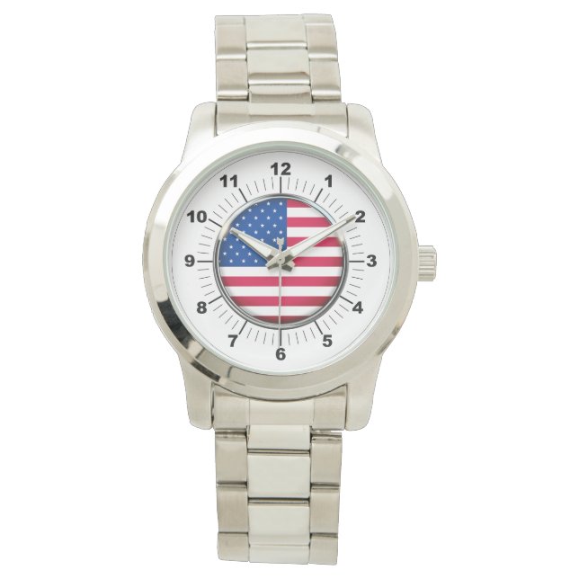 Männerflagge USA Oversized Silver Bracelet Watch Armbanduhr (Vorderseite)
