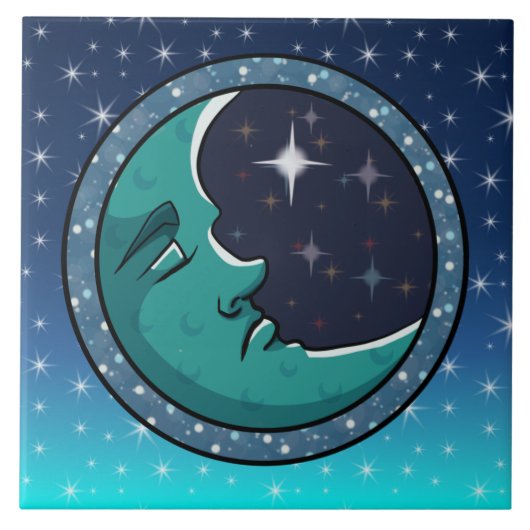 Männergesicht im Mond Fliese (Vorderseite)