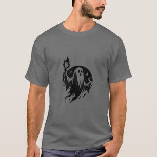 Männergrauer T - Shirt mit Schwarzer Geisterhaltun