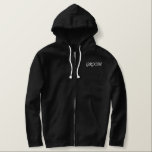 Männerhoodie Bestickter Hoodie<br><div class="desc">Für den Groom gezeigt ist ein schwarzer Kapuzenpullover zum Entspannen. Weiß bestickter Text vorne und hinten.</div>