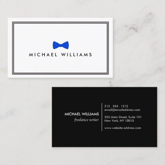 Männerklassische Krawatte - Blau und Weiß Visitenkarte (Vorne/Hinten)