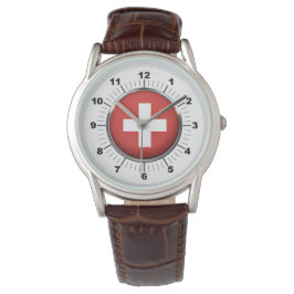 Männerschweiz - Klassische Braun-Lederuhr Armbanduhr