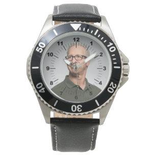 Männeruhr - Personalisiert - Schwarzes Leder Armbanduhr